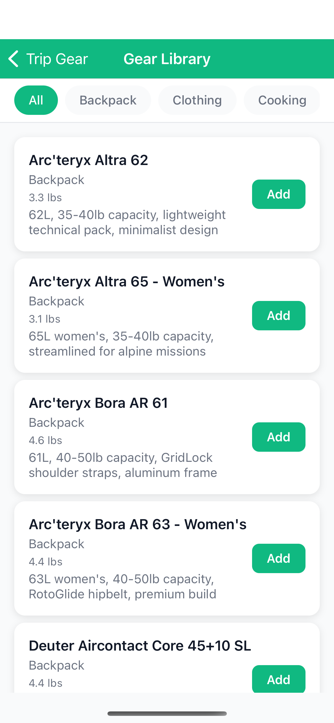 Add Gear From System Screen