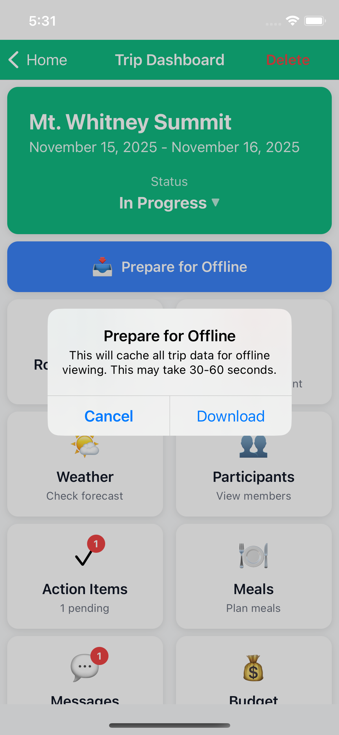 Offline Download Screen