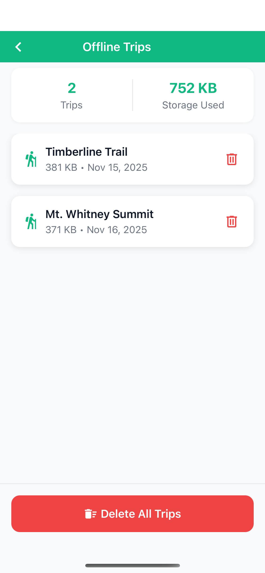 Offline Trip Manager Screen