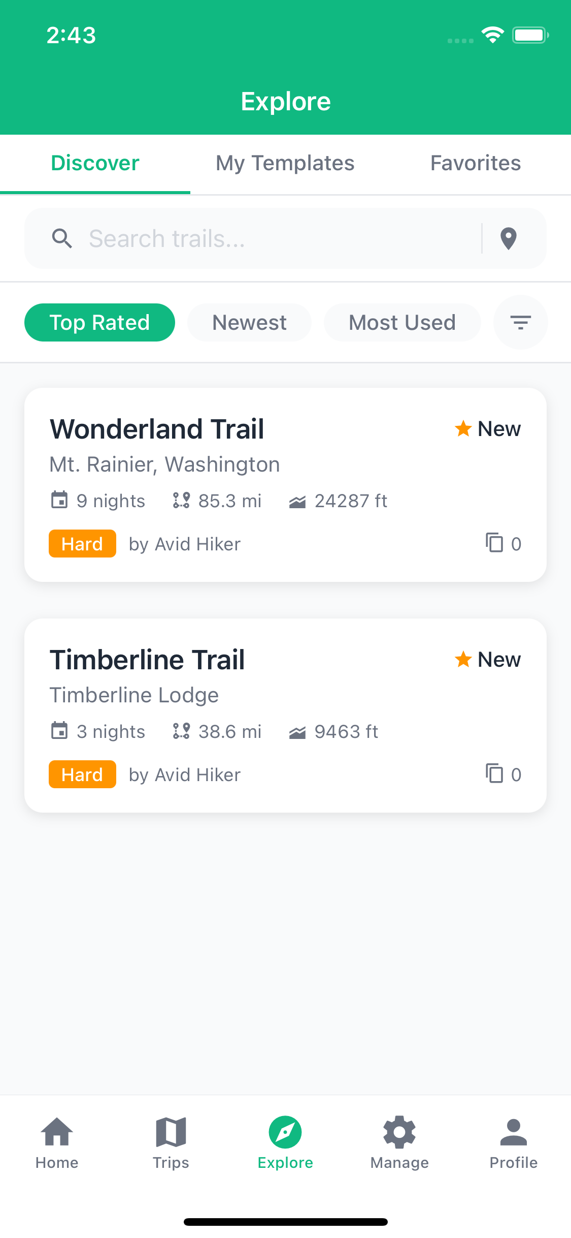 Trip Template Screen